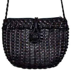 COLE HAAN WOVEN BASKETWEAVE BROWN LEATHER CROSSBODY SHOULDER BAG PURSE MADEITALY